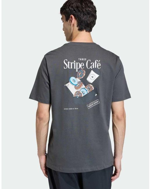 Adidas Originals Gray Coffee Cafe Donut Box Graphic T-Shirt for men