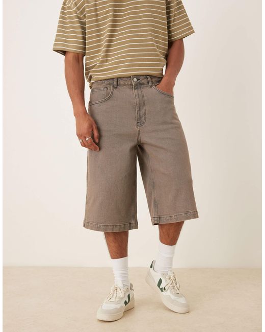 ASOS Natural Longer Length Denim Jorts for men