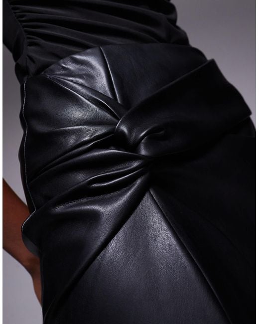 River Island Blue Faux Leather Twist Side Midi Skirt
