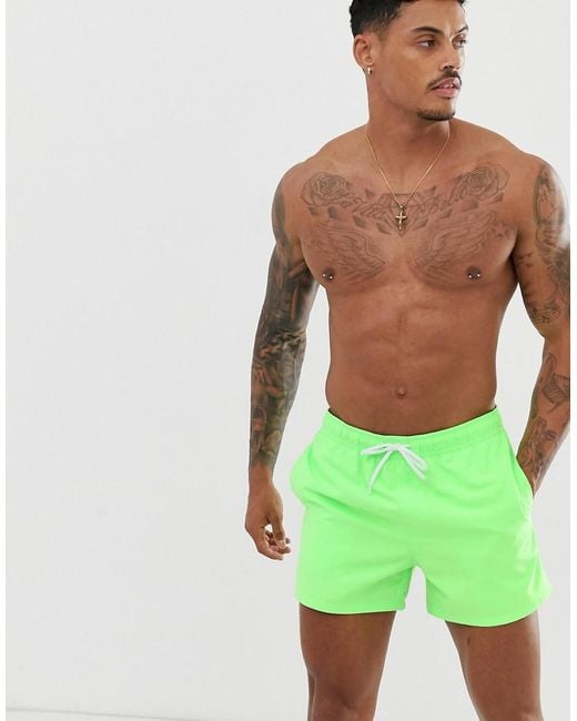 ASOS Swim Shorts In Neon Green Super Short Length for Men | Lyst