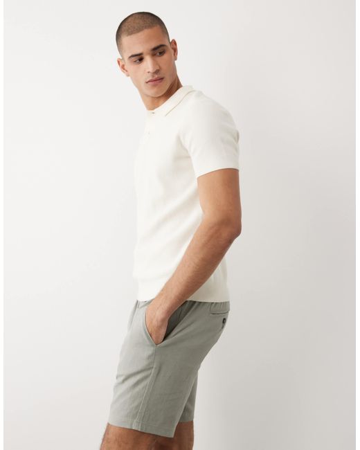 Threadbare Natural Linen Mix Drawstring Waist Shorts for men