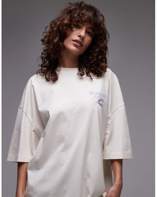 T-shirt oversize à imprimé huîtres - écru TOPSHOP en coloris Gray