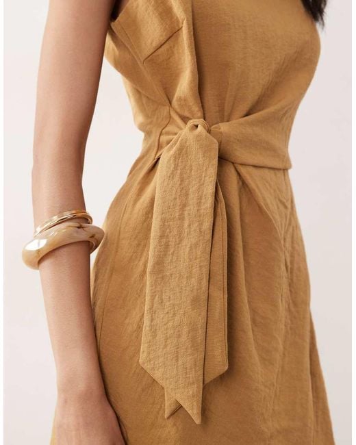 Mango Natural Boat Neck Belted Sleeveless Mini Dress