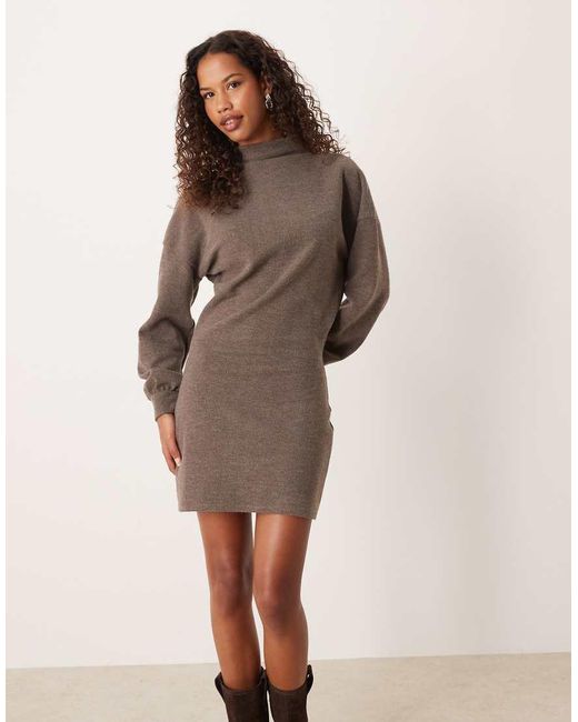 ASOS Natural Supersoft High Neck Balloon Sleeve Mini Dress