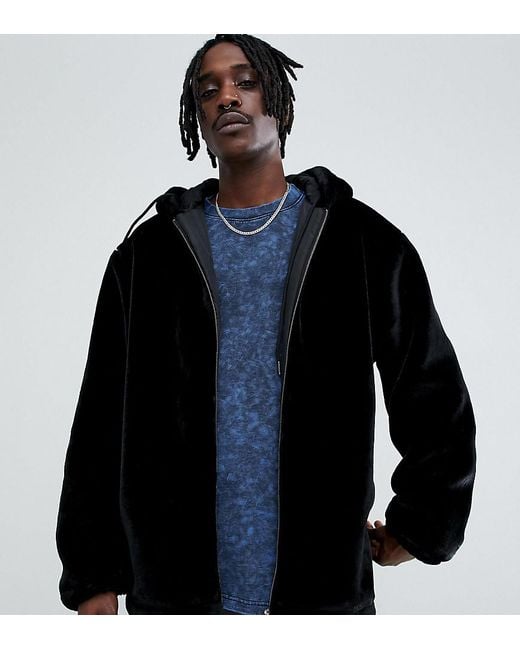 The New County Black Oversized Zip Up Hoodie Faux Fur for men