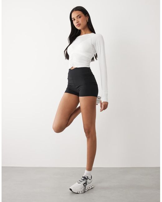 4505 White Lightweight Active Ruched Front Long Sleeve Running Top