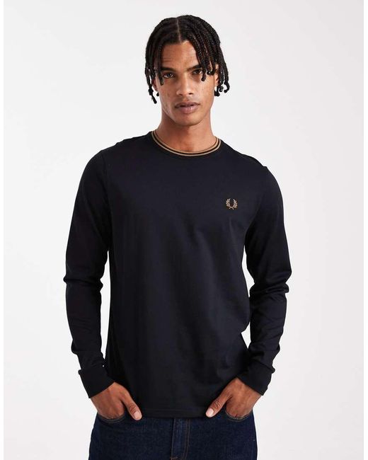 Fred Perry Blue Long Sleeve Tipped Polo Shirt for men