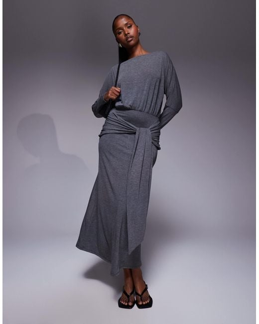 asos grey maxi dress ASOS DESIGN ribbed square neck maxi dress in gray
