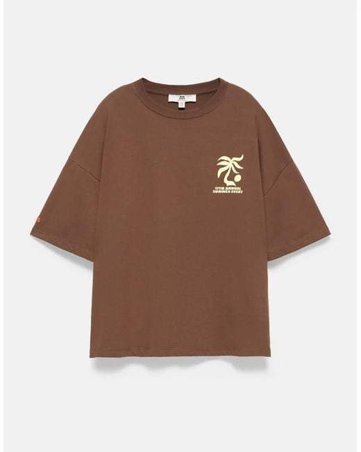 Pull&Bear Brown Oversize Palm Tree Graphic T-shirt