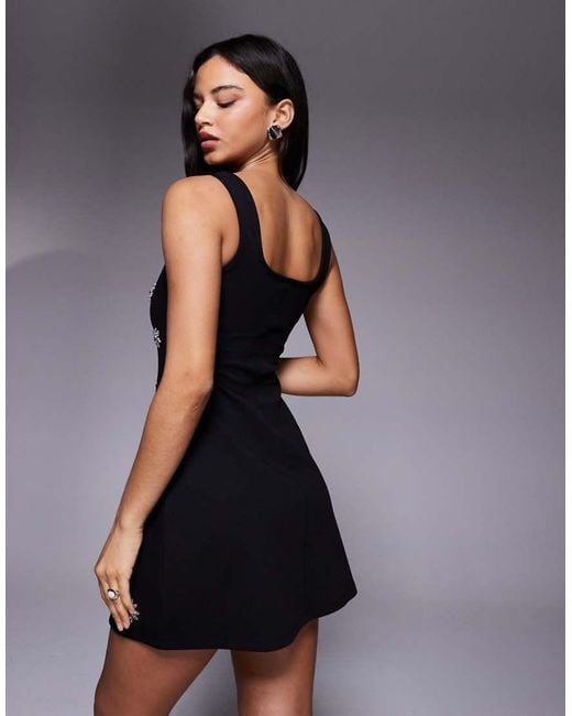 New Look Black Embellished Strappy Mini Dress