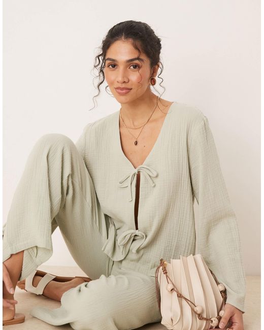 Chemise d'ensemble en crépon nouée sur le devant - sauge Jdy en coloris Natural