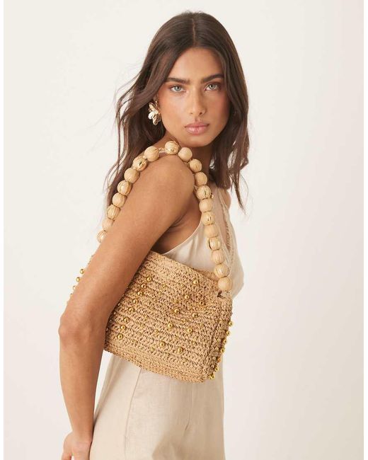 ASOS Natural Straw Beaded Handle Shoulder Bag