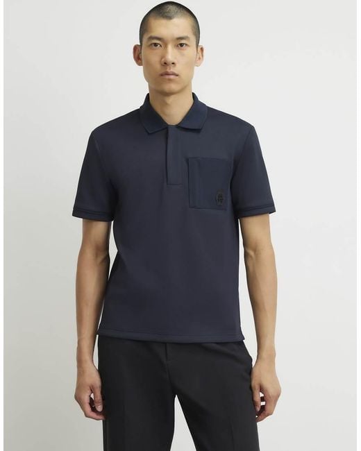 River Island Blue Slim Fit Nylon Pocket Polo Shirt for men