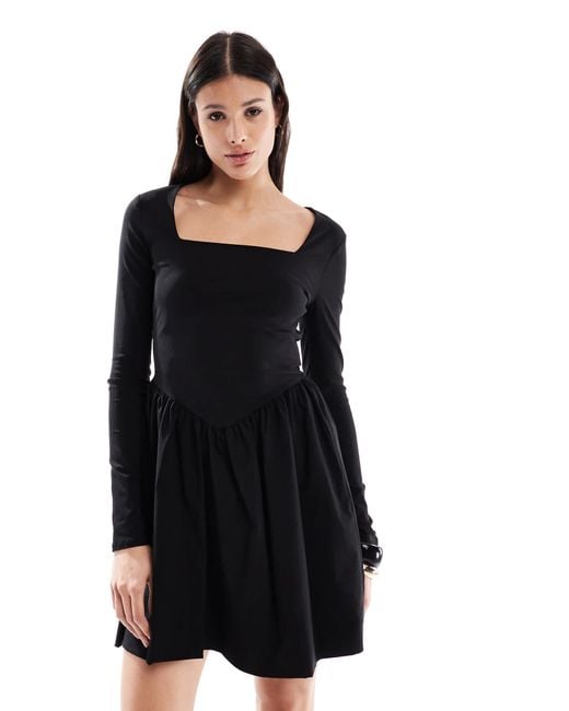 ONLY Corset Detail Long Sleeve Mini Dress in Black | Lyst