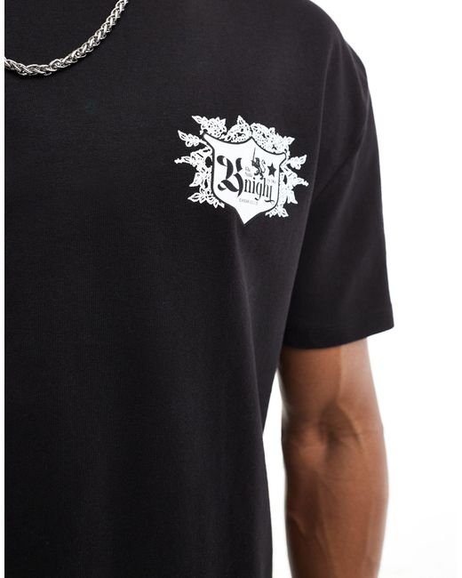 T-shirt comoda taglio corto nera con stampa di stemma nobiliare sul petto di ASOS in Gray da Uomo