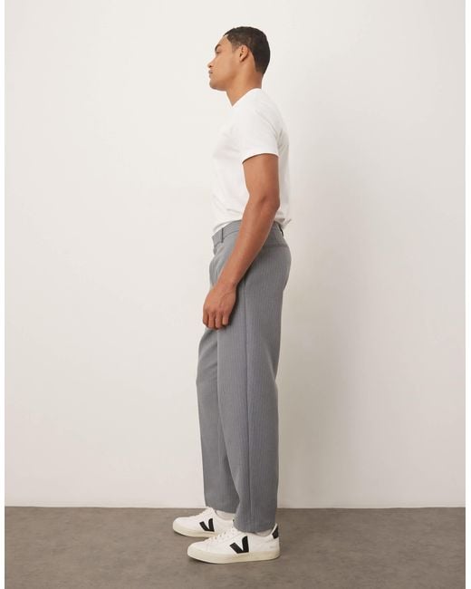 ASOS Natural Tapered Suit Trousers With Wool Pinstripe for men