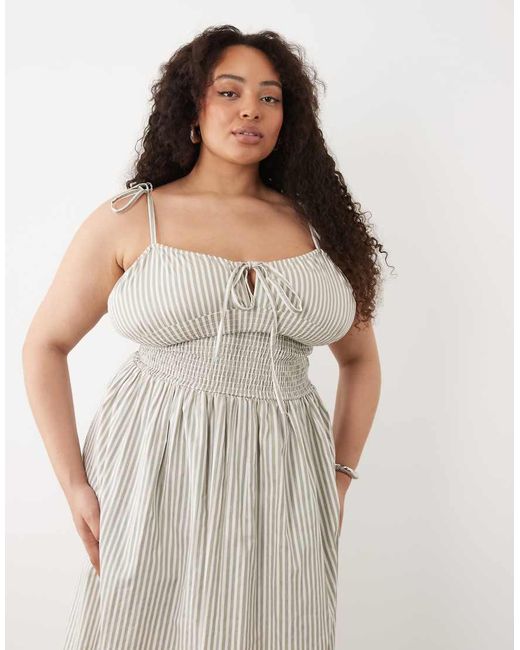 Esmee Curve Natural Esmée Curve Tie Strap Shirred Beach Maxi Dress