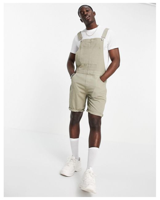 ASOS Short Denim Overalls in Green for 
