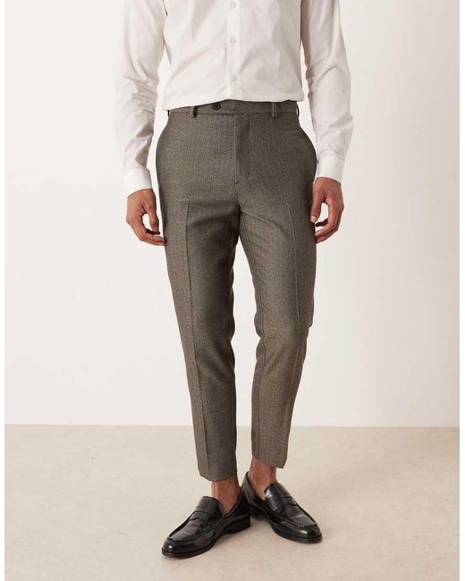 ASOS Natural Tapered Wool Look Twill Stripe Suit Trousers for men