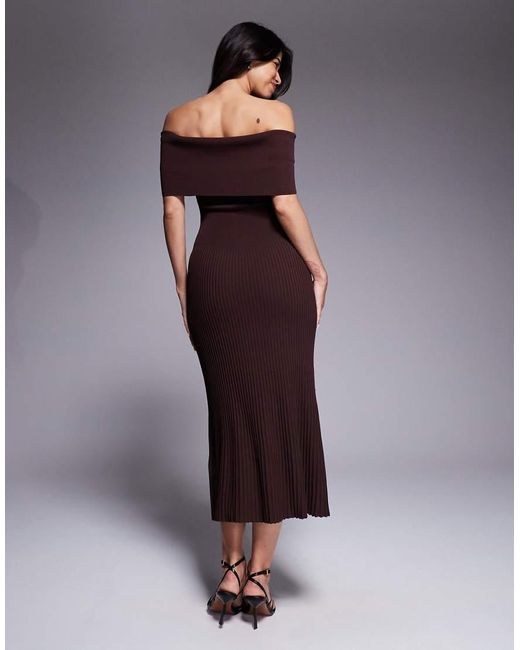 Bardot Purple Harro Ribbed Knit Off The Shoulder Midi Dress