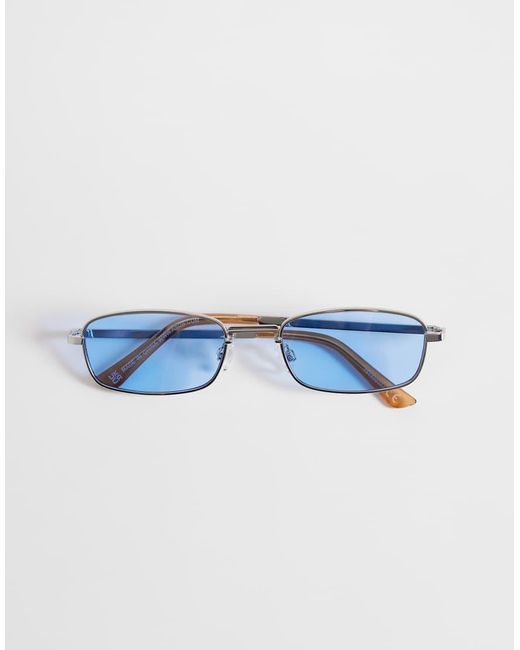 ASOS Blue Rectangle Metal Sunglasses for men
