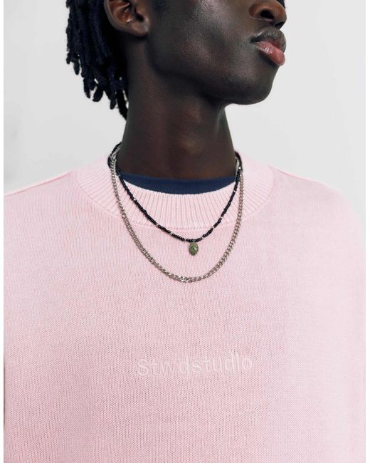 Stwd studio - pull brodé Pull&Bear pour homme en coloris Pink