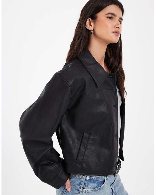 Vero Moda Blue Faux Leather Short Work Jacket