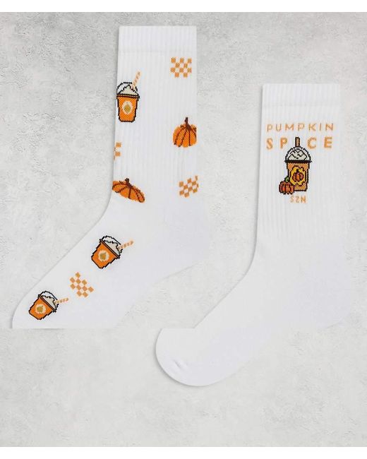Confezione Da 2 Paia Di Calzini Bianchi Con Grafica "Pumpkin Spice" di ASOS in White da Uomo
