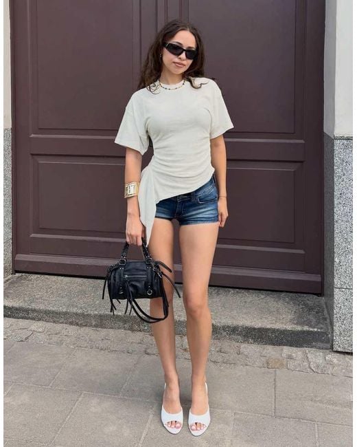 Bershka White Short Sleeve Ruched T-shirt