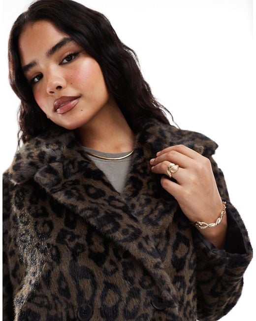 Stradivarius Black Str Faux Fur Duster Coat