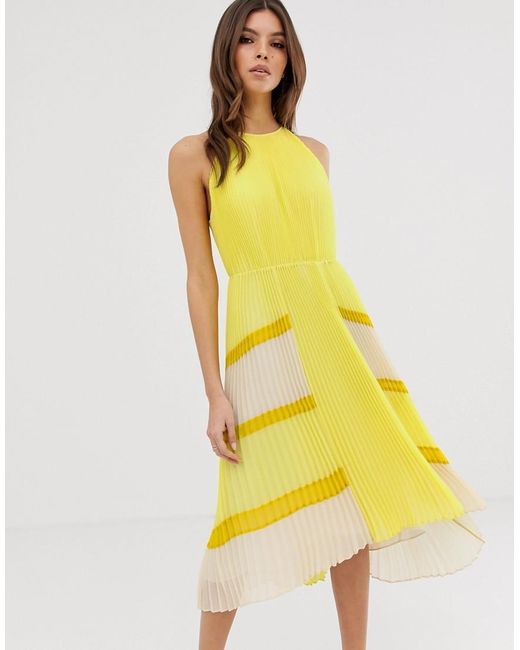 Ted Baker Yellow Nellina Pleated Dress
