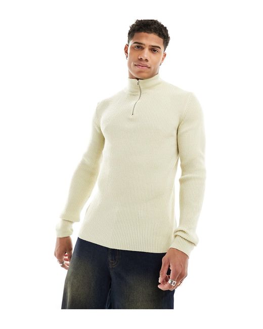 ASOS White Muscle Fit Knit Essential 1/2 Zip Sweater for men