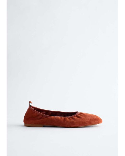 & Other Stories Red Suede Ruched Ballet Flats
