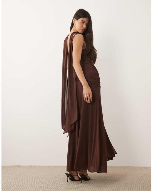 Forever New Brown Scarf Neck Maxi Dress With Tie Waist Detail