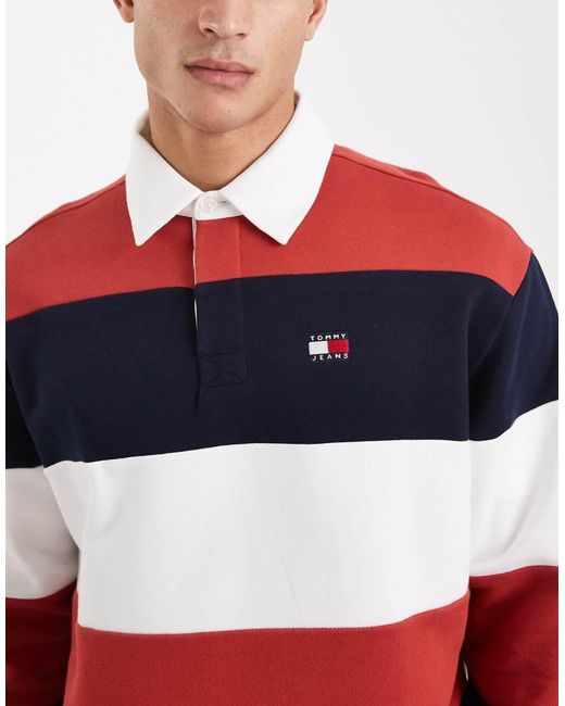 Maglione Stile Rugby Comodo Rosso, E Bianco A Righe Con Logo A Bandiera di Tommy Hilfiger in Red da Uomo
