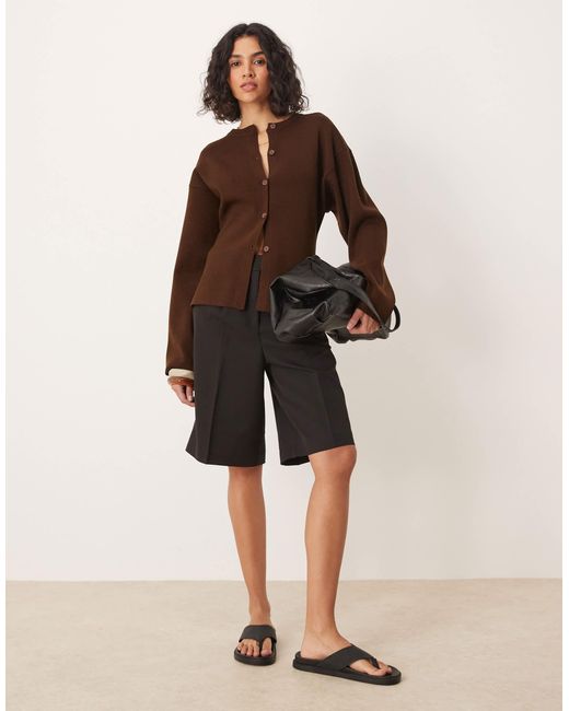 ASOS Brown Knitted Structured Crew Neck Cardigan