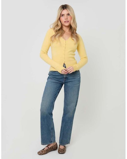 Threadbare Yellow V Neck Compact Knitted Cardigan