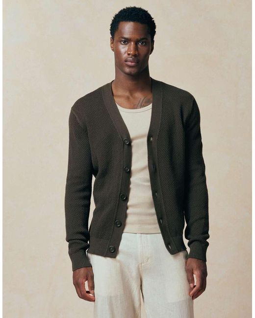 Mango Black Cotton Mix Waffle Knit Long Sleeve Cardigan for men
