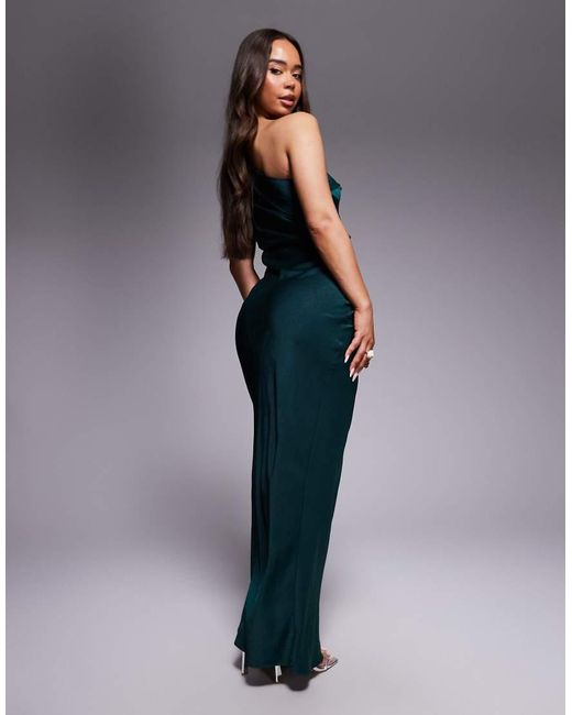 ASOS Blue One Shoulder Satin Knot Detail Maxi Dress