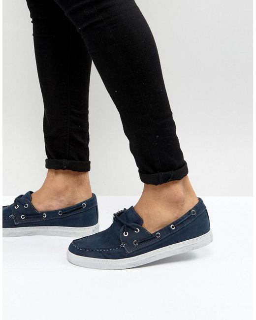 Armani Jeans Washed Canvas Boat Shoes In Navy in Blue for Men | Lyst