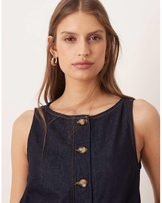 ASOS Blue Denim Button Front Playsuit