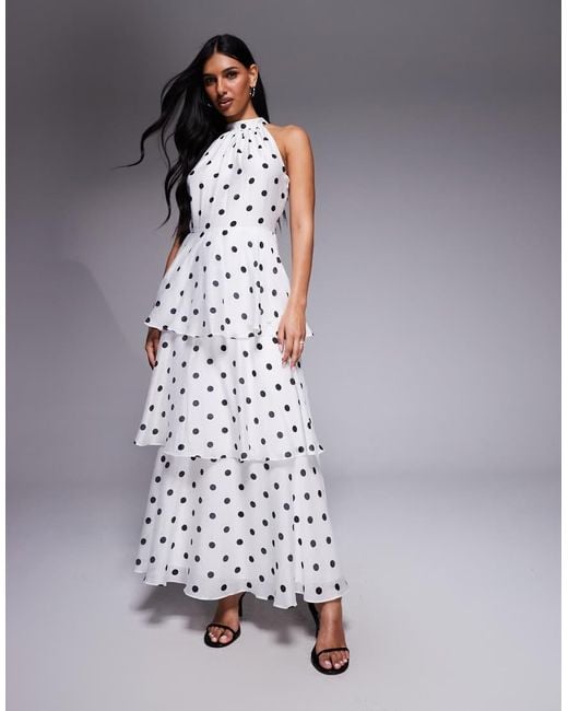 Forever New Gray Tiered Halter Neck Maxi Dress