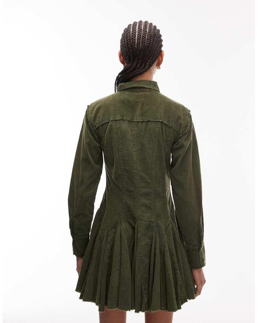 ASOS Green Cord Shirt Dress With Nipped