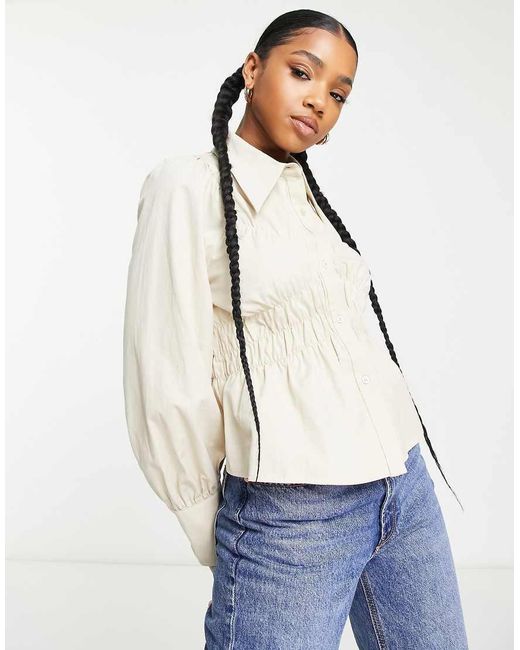 Urban Revivo White Gathered Detail Shirt