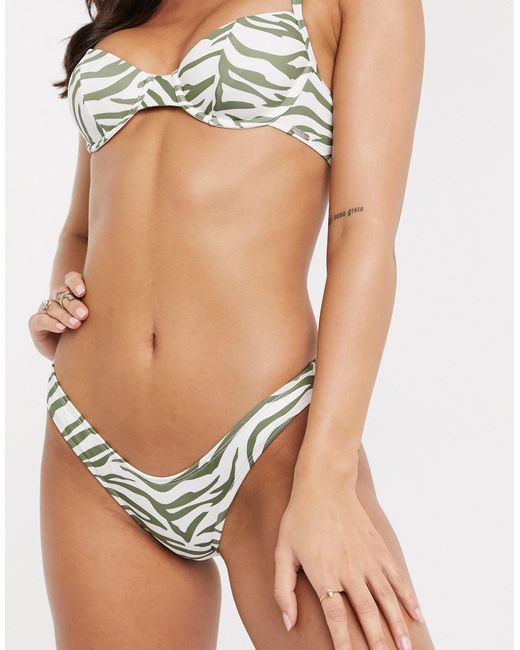 Free Society Synthetik – grüne bikinihose mit hohem bein und zebramuster -  Lyst