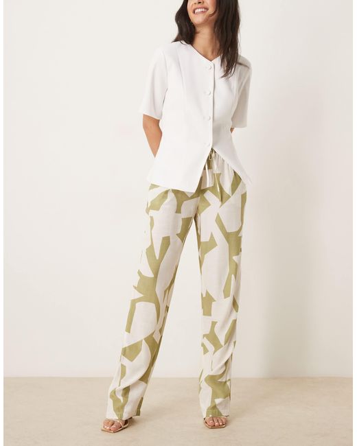 Pantalon ample à taille haute et imprimé géométrique - sauge Vila en coloris Natural