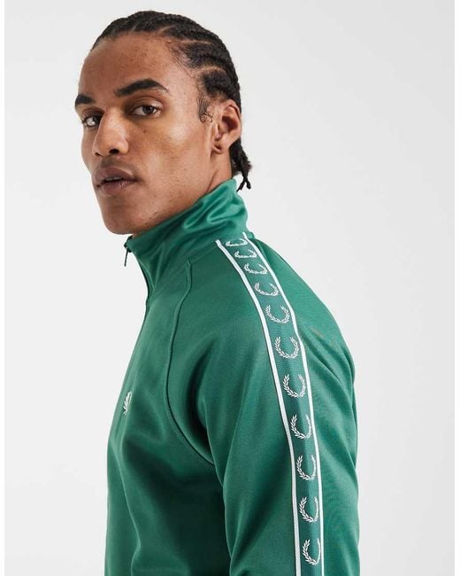 Fred Perry Green Contrast Taped Track Jacket for men