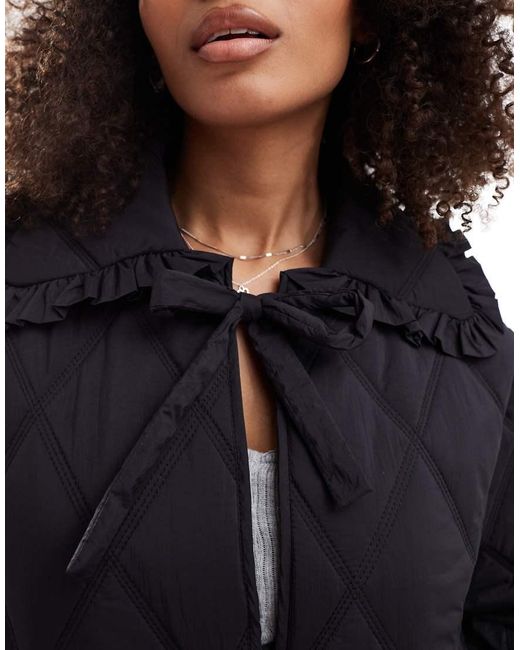 ASOS Blue Quilted Frill Collar Jacket With Tie Front