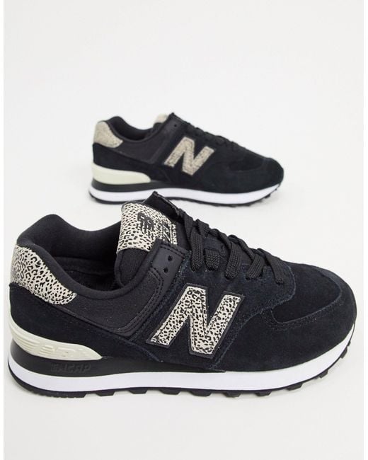 New Balance 574 Animal Print Trainers in Black | Lyst