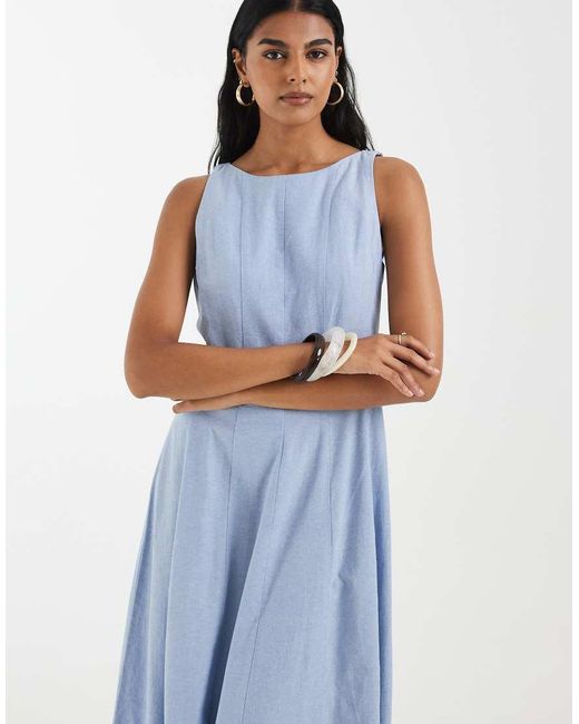 Vero Moda Blue Sleeveless Seam Detail Full Skirt Midi Dress